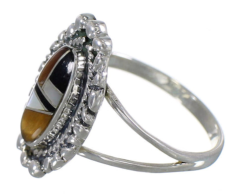 Southwest Sterling Silver And Multicolor Inlay Ring Size 6-1/2 WX82256